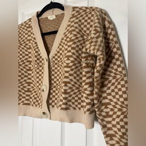 Cropped Checkered Cardigan